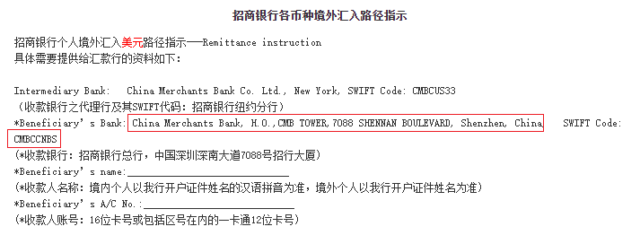 招商银行美元境外汇入路径指示
